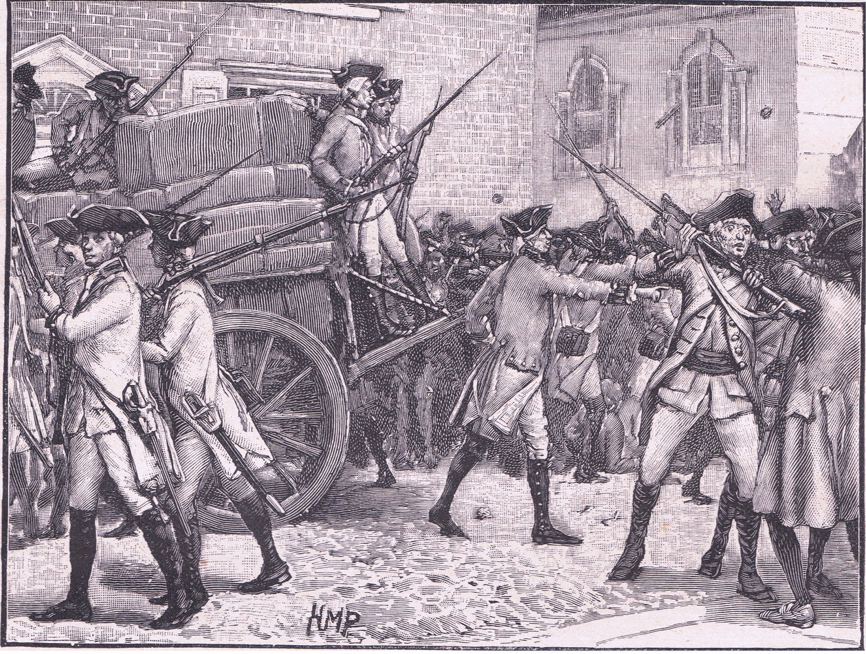 Tropas escoltando el papel sellado al Ayuntamiento, Nueva York AD 1765 de Henry Marriott Paget
