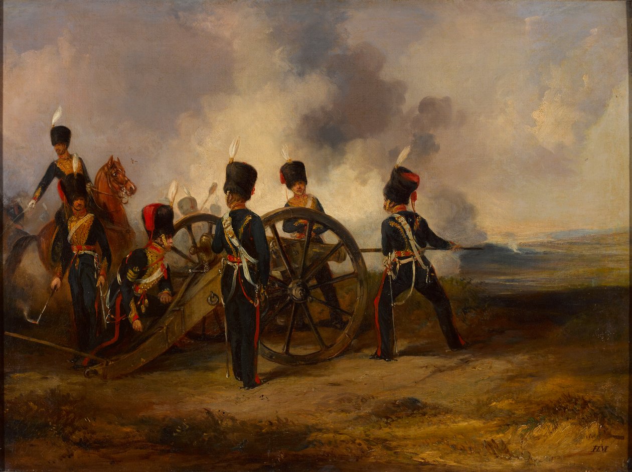 Un equipo de artillería a caballo real cargando de Henry Martens