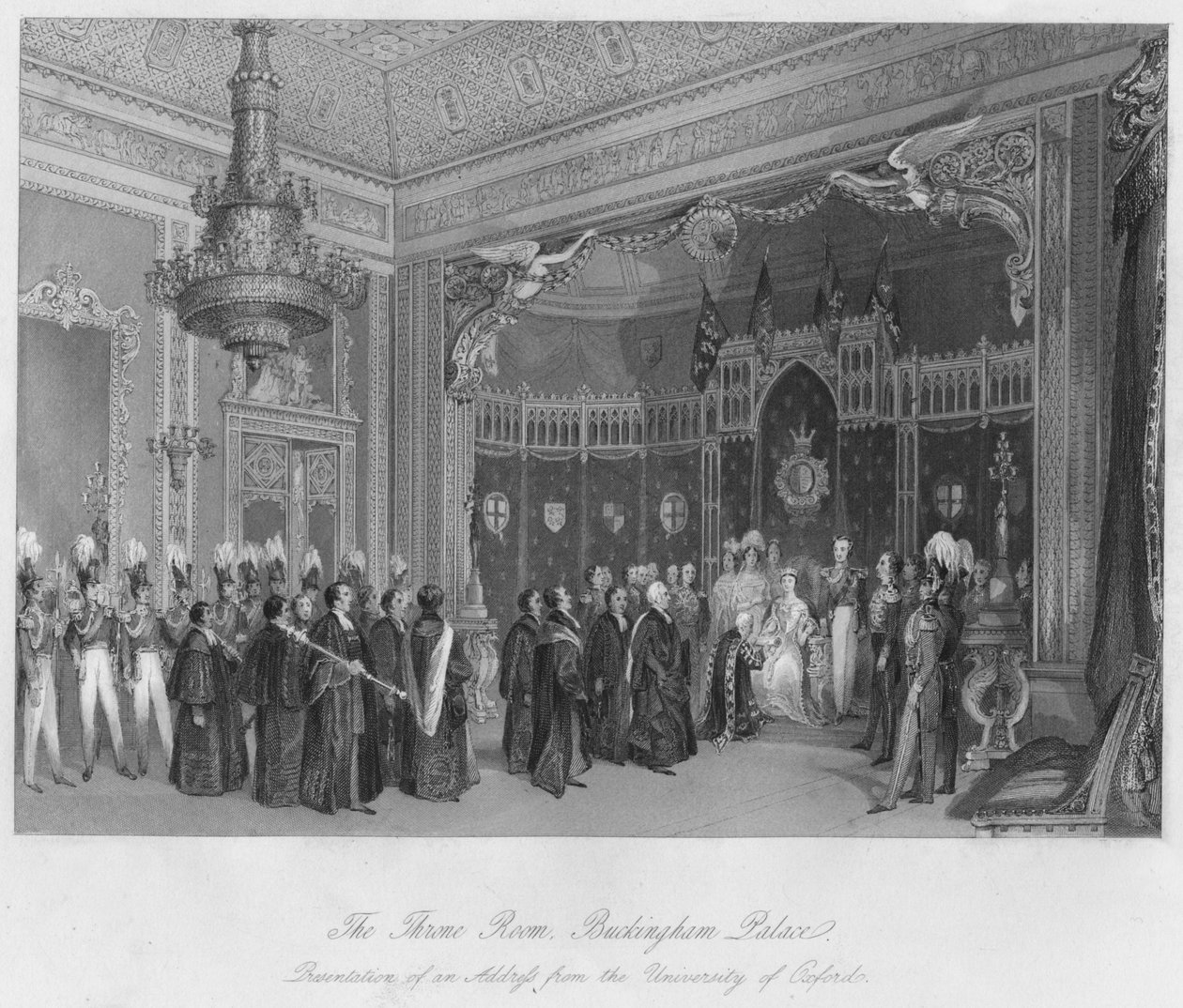 La sala del trono, Palacio de Buckingham. Presentación de una dirección de la Universidad de Oxford, c. 184 de Henry Melville