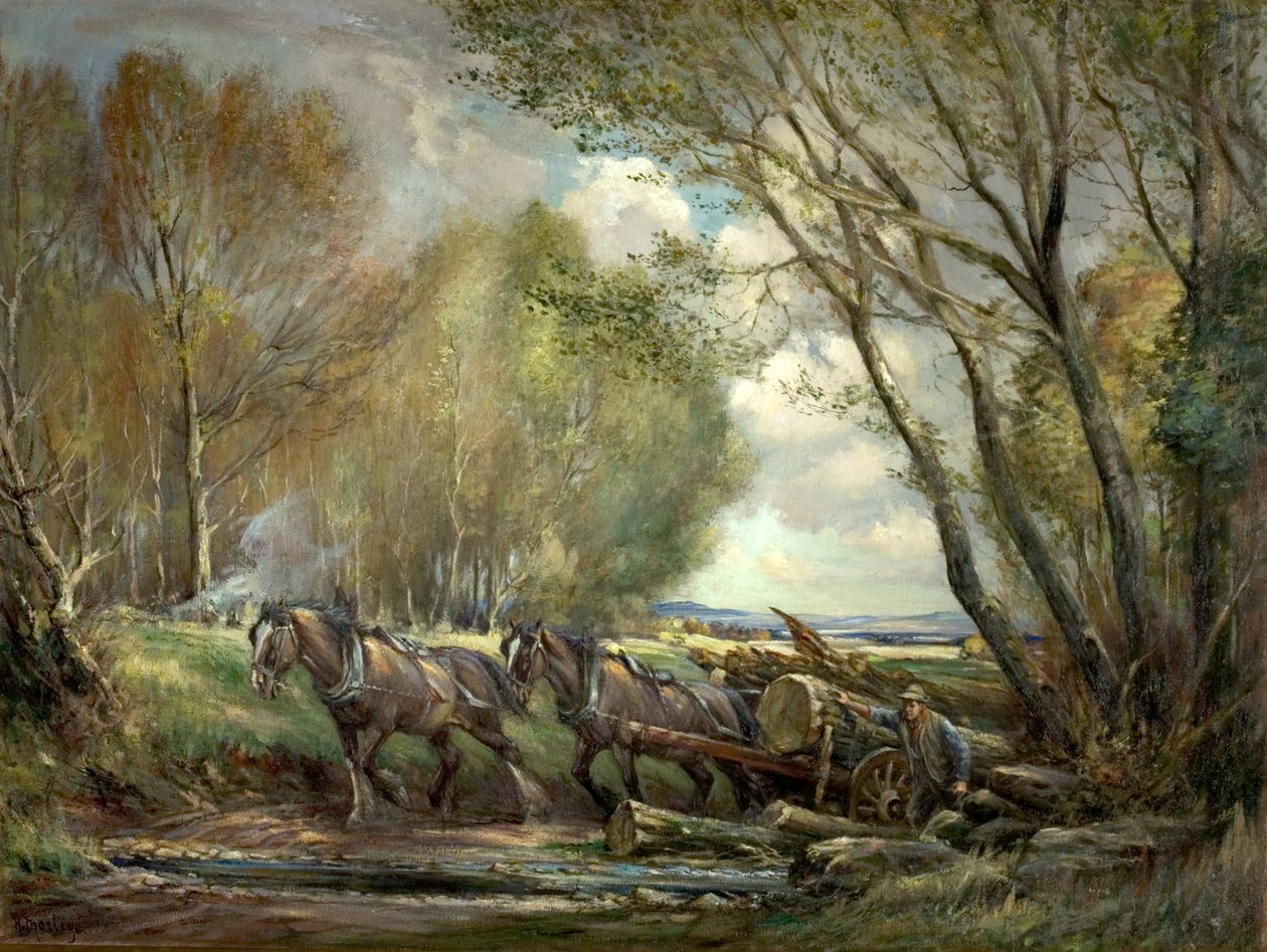 Transporte de madera, Stirlingshire, Escocia de Henry Morley