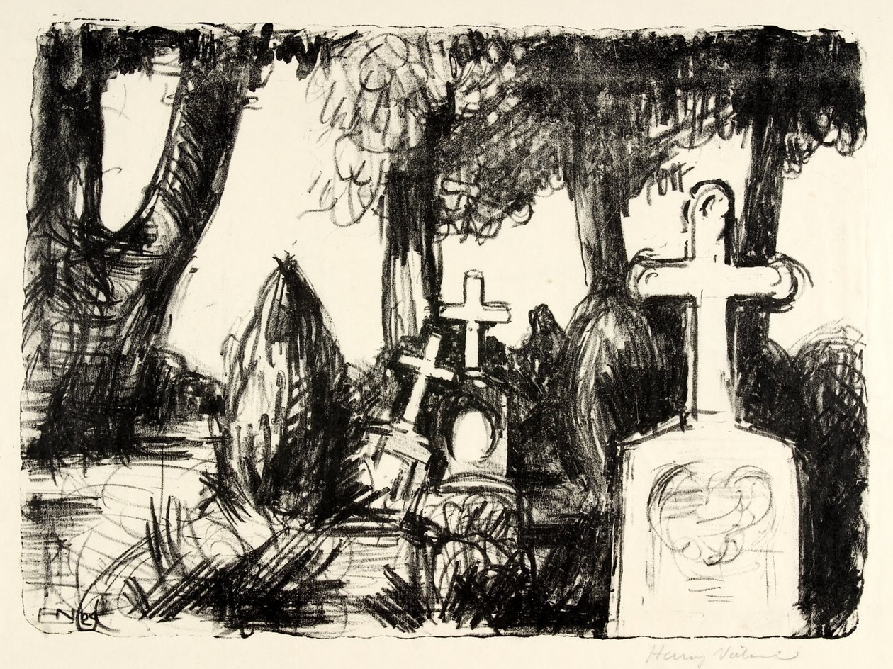 Cementerio con tres lápidas de Henry Nielsen