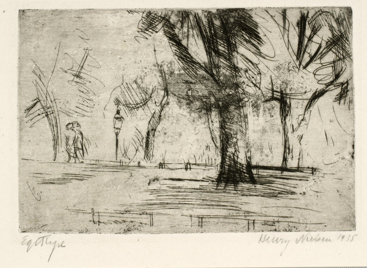 Parque con dos paseantes y una linterna de Henry Nielsen