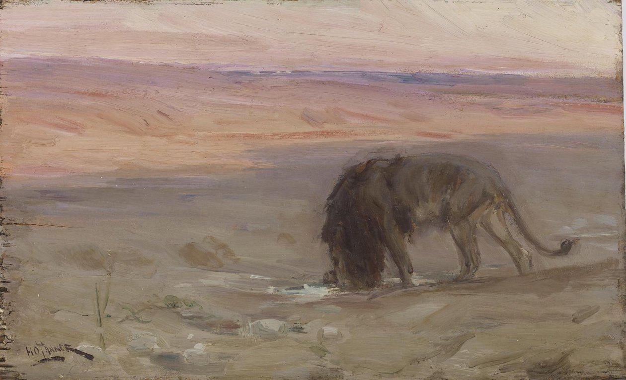 Un león bebiendo de Henry Ossawa Tanner