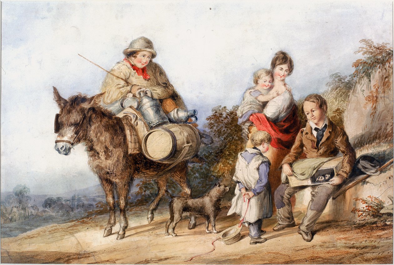 Lechero con grupo familiar, hacia 1840 (Acuarela y gouache) de Henry Perlee Parker