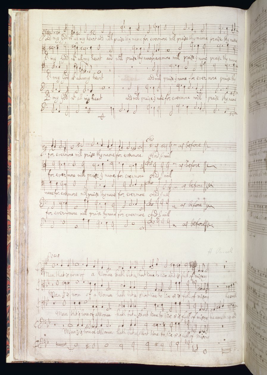 MU MS 88 f.102 "Man that is born of woman", página de un volumen de Himnos ingleses compuestos y escritos por Henry Purcell (1659-95) 1673 (tinta sobre papel) de Henry Purcell