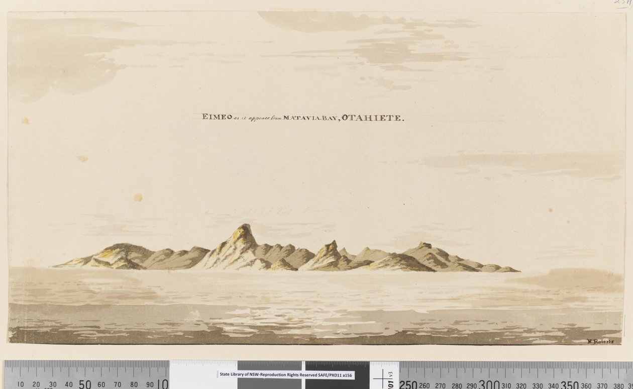 Página 25aa Eimeo como aparece desde la Bahía de Matavai, Otahiete, 1768-75 de Henry Roberts