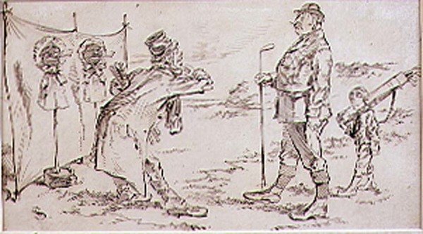 El golfista siendo molestado por el vendedor, ilustración para la revista Graphic, pub. c.1870 de Henry Sandercock