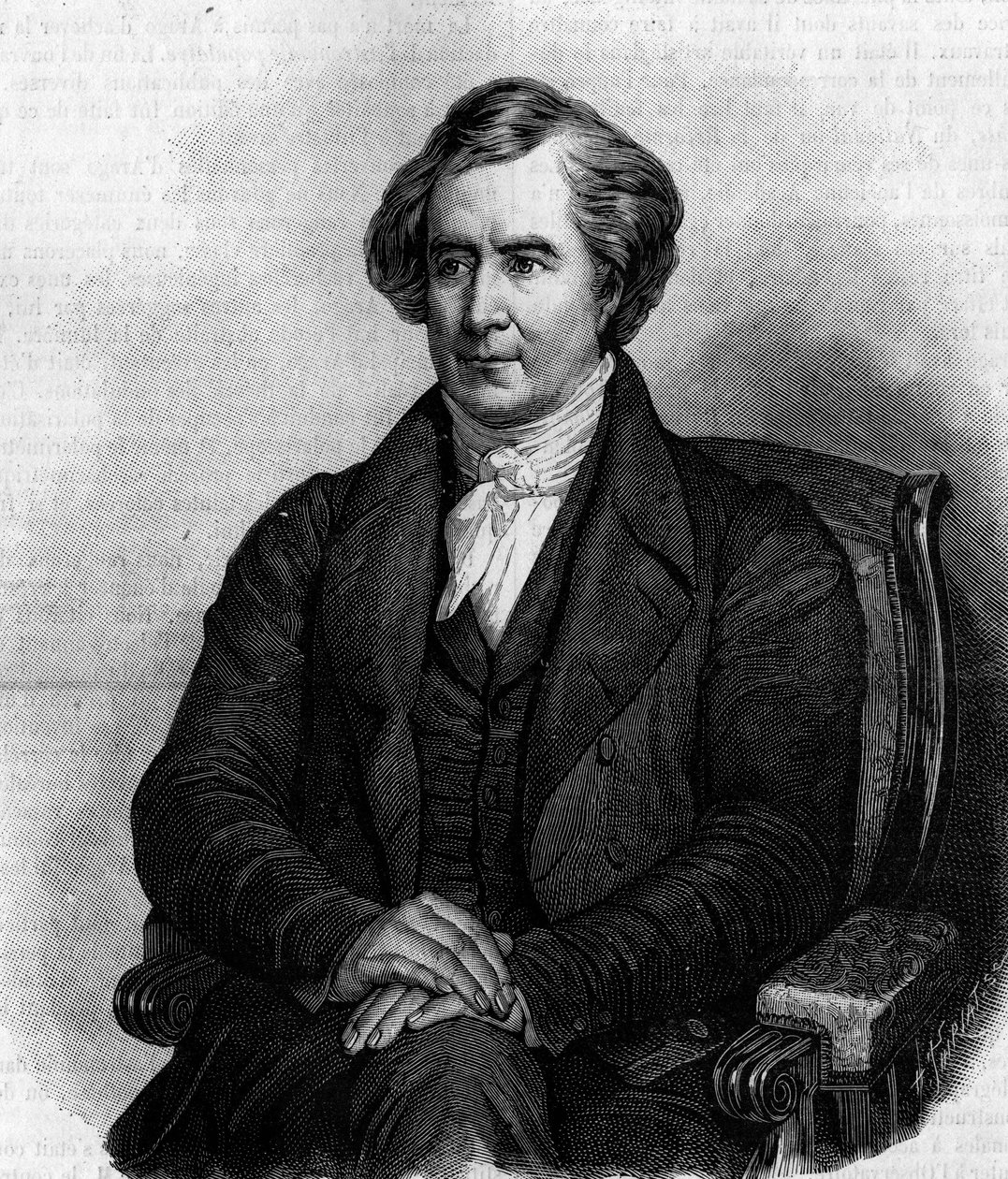 Retrato de François Arago (1786-1853), astrónomo, físico y político francés. (De la pintura de Henri Scheffer). Grabado en “La Nature: revue des sciences et de leurs aplicaciones aux arts et a l