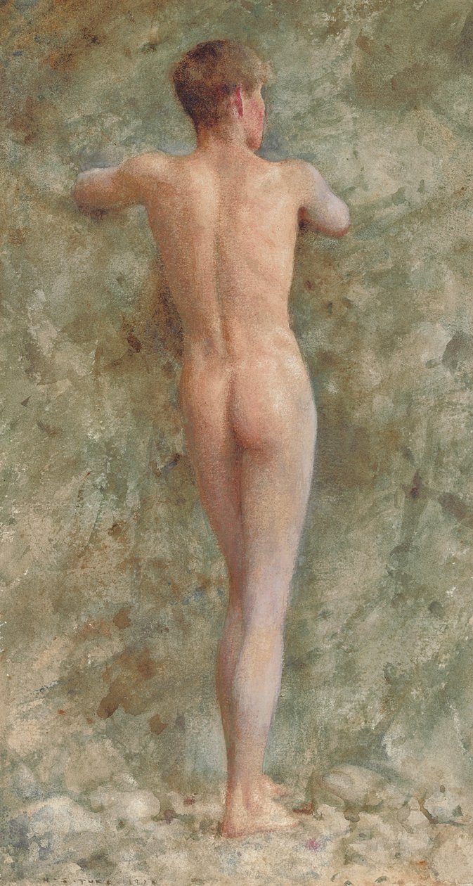 Un Desnudo Masculino de Pie, 1914 de Henry Scott Tuke