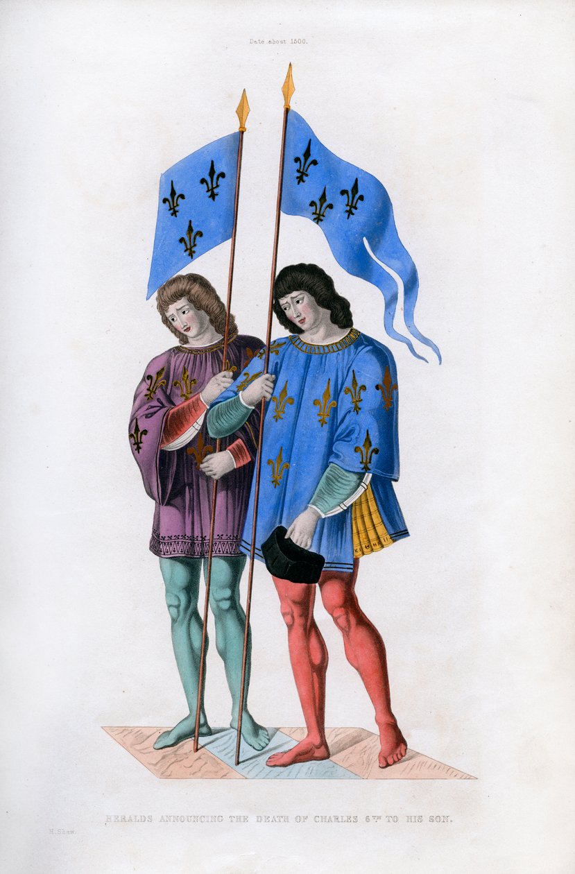 Heraldo anunciando la muerte de Carlos VI a su hijo, c1500, 1843 de Henry Shaw