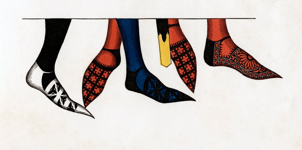 La manguera y los zapatos usados por los príncipes en la corte de Eduardo III, 1312-1377, 1840 de Henry Shaw