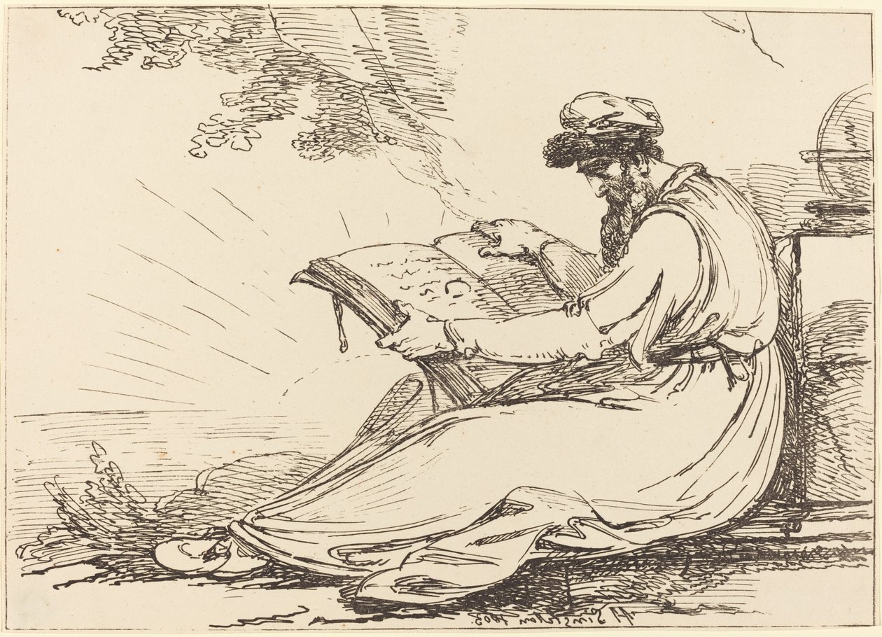 Oriental con barba, leyendo un libro de Henry Singleton