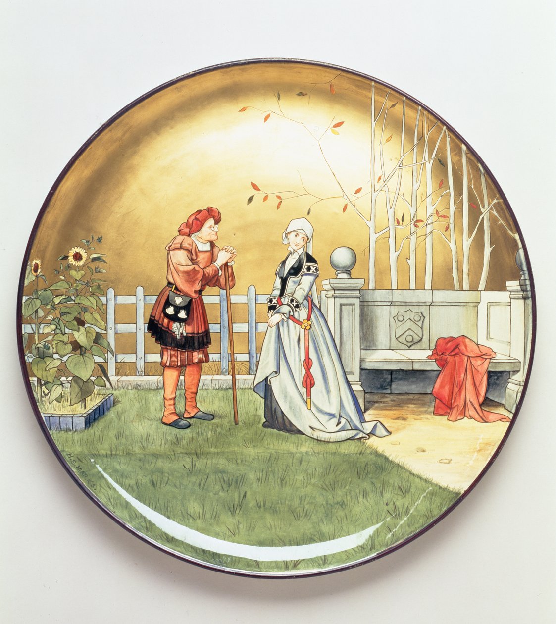 La sexta edad del hombre, una ilustración de Las siete edades del hombre de Shakespeare, plato de carga por Mintons Art Pottery Studio, 1873 de Henry Stacey Marks