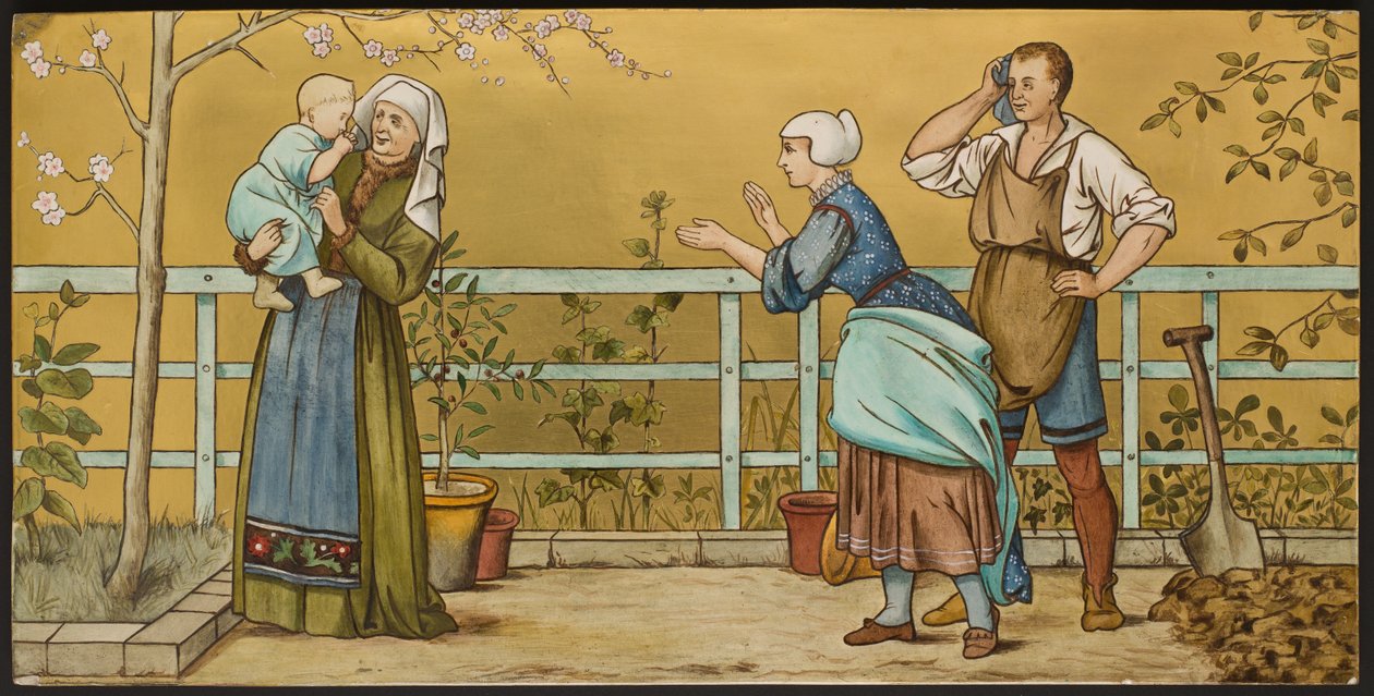 El Infante, placa que representa una ilustración de Las Siete Edades de Shakespeare, Minton ware, Staffordshire, 1874 de Henry Stacey after Marks