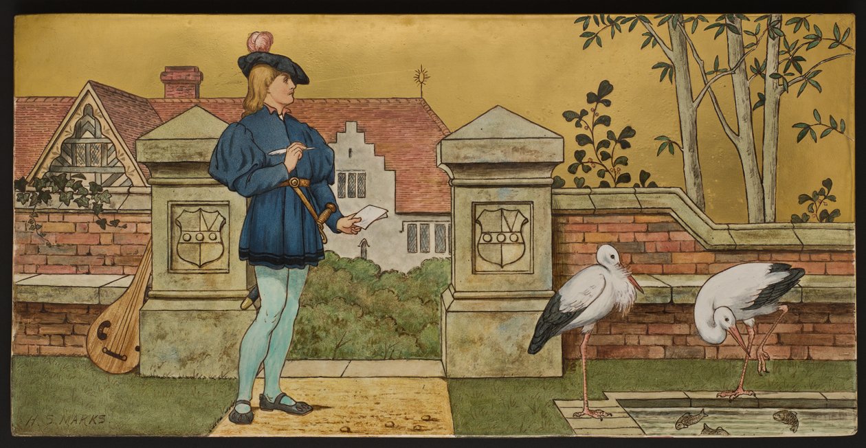 El Amante, placa que representa una ilustración de Las Siete Edades de Shakespeare, Minton ware, Staffordshire, 1874 de Henry Stacey after Marks