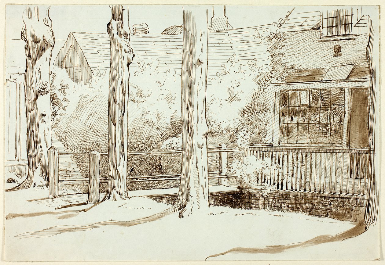 Casa y árboles viejos de Henry Stacy Marks