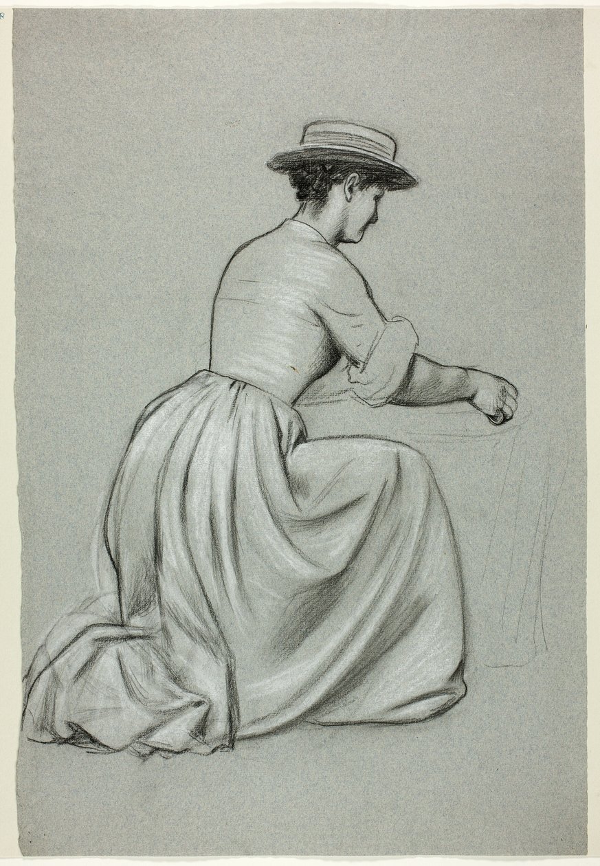 Mujer arrodillada con sombrero de paja de Henry Stacy Marks