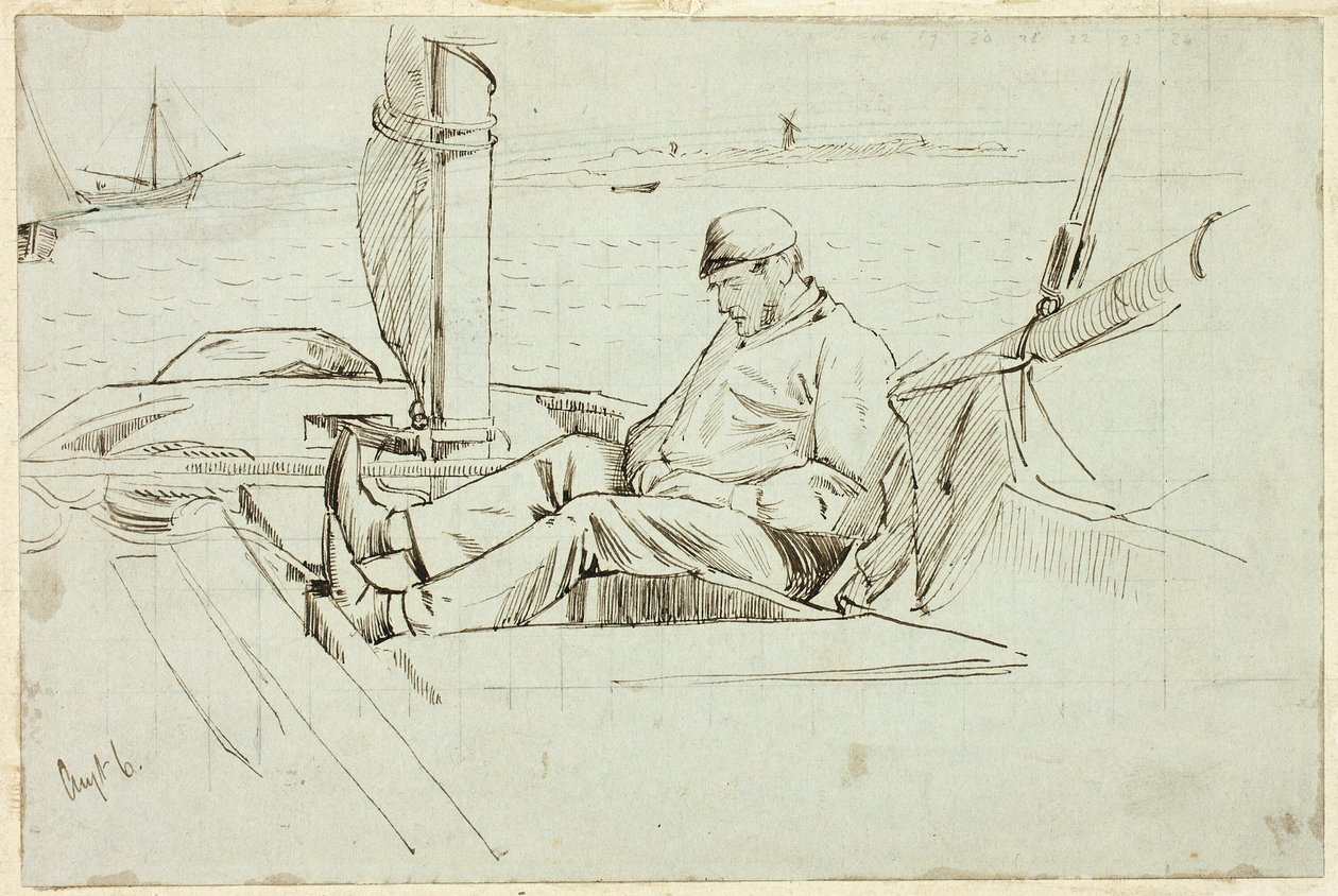 Hombre sentado en un velero de Henry Stacy Marks