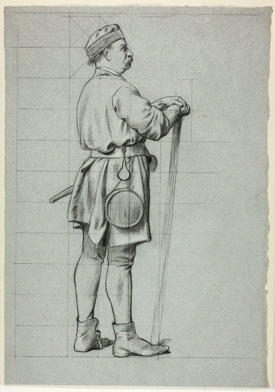 Hombre de pie con las manos apoyadas en un bastón de Henry Stacy Marks