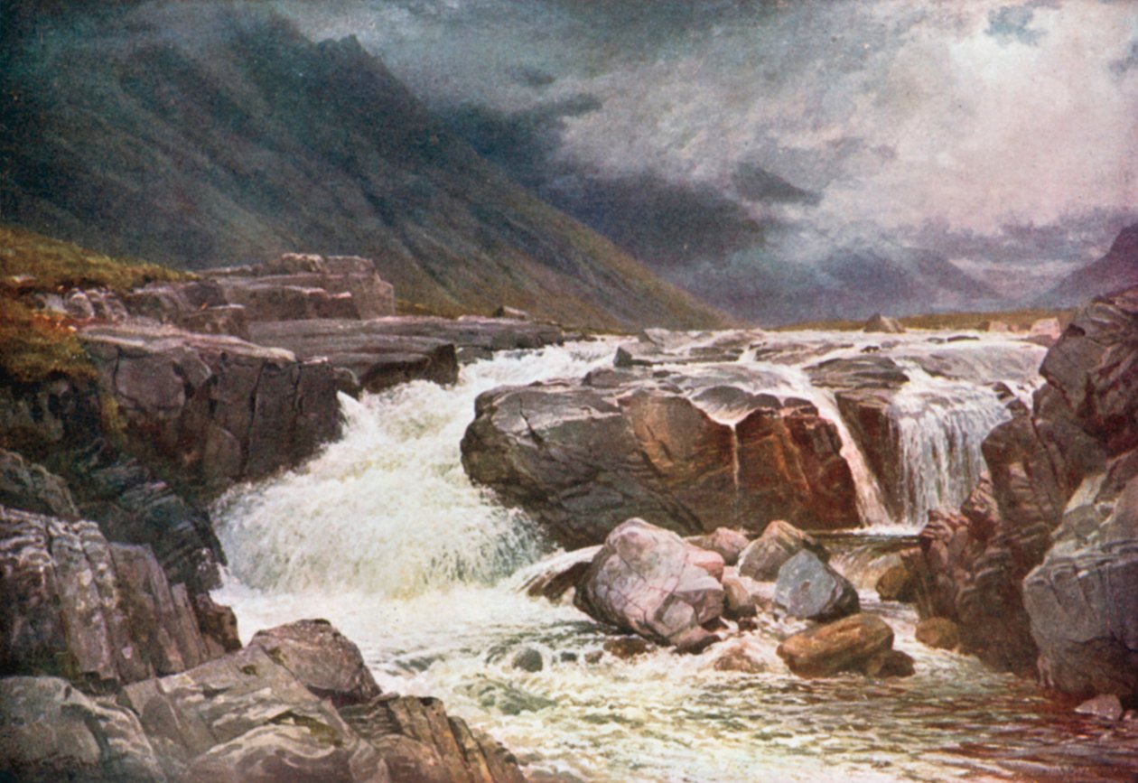 Río Coe, Glencoe, Argyllshire (litografía en color) de Henry Sutton Palmer