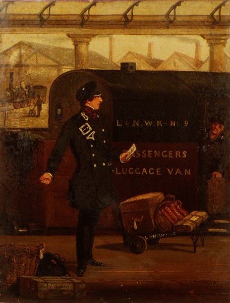 Un guardia junto a un vagón de equipaje de L & N-W. R. de Henry Thomas Alken