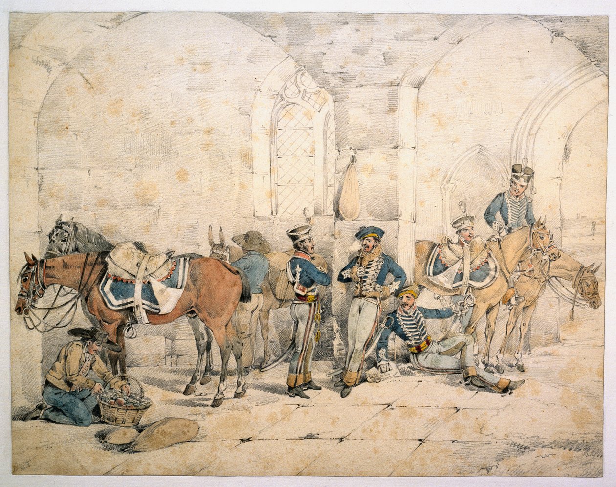 Húsares en la Península, posiblemente 1º Húsares, Legión Alemana del Rey, circa 1808 de Henry Thomas Alken