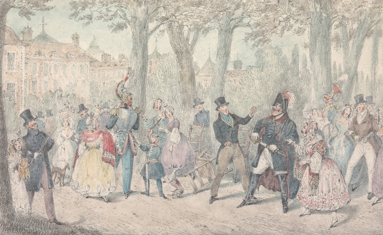 Ilustración de la obra de R. S. Surtees «Las andanzas y travesuras de Jorrocks»: «El señor Jorrocks renuncia a la amistad del hombre de Yorkshire» de Henry Thomas Alken