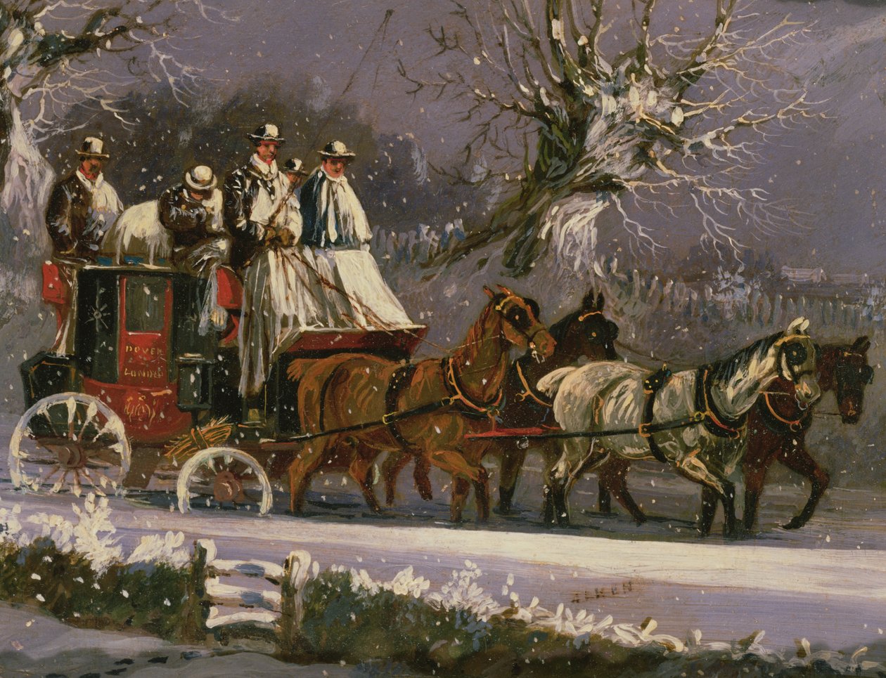 Carruaje de Londres a Dover en la nieve de Henry Thomas Alken