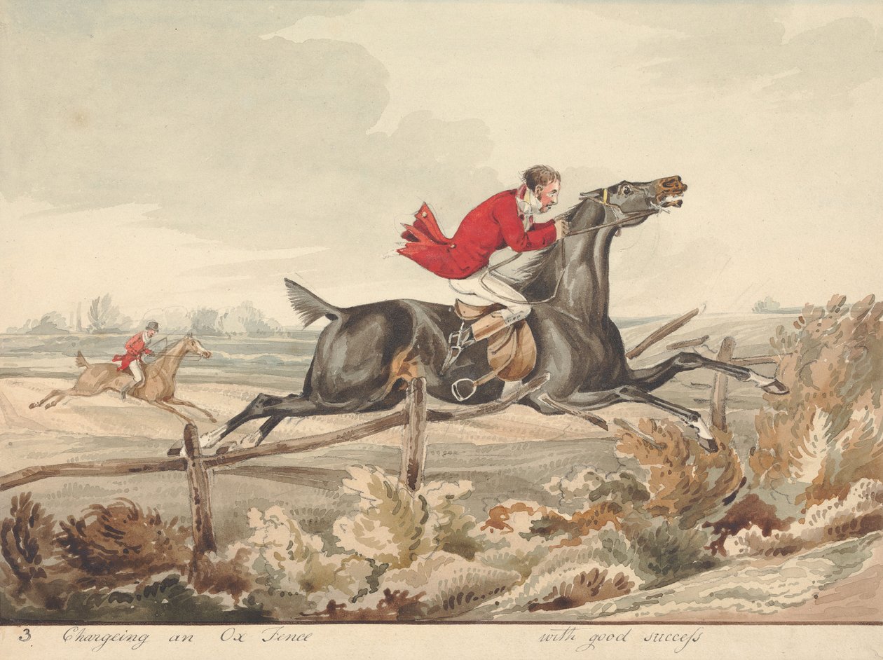 «Caballos preparados y jinetes inexpertos»: «Cargar contra una valla de bueyes con éxito» de Henry Thomas Alken