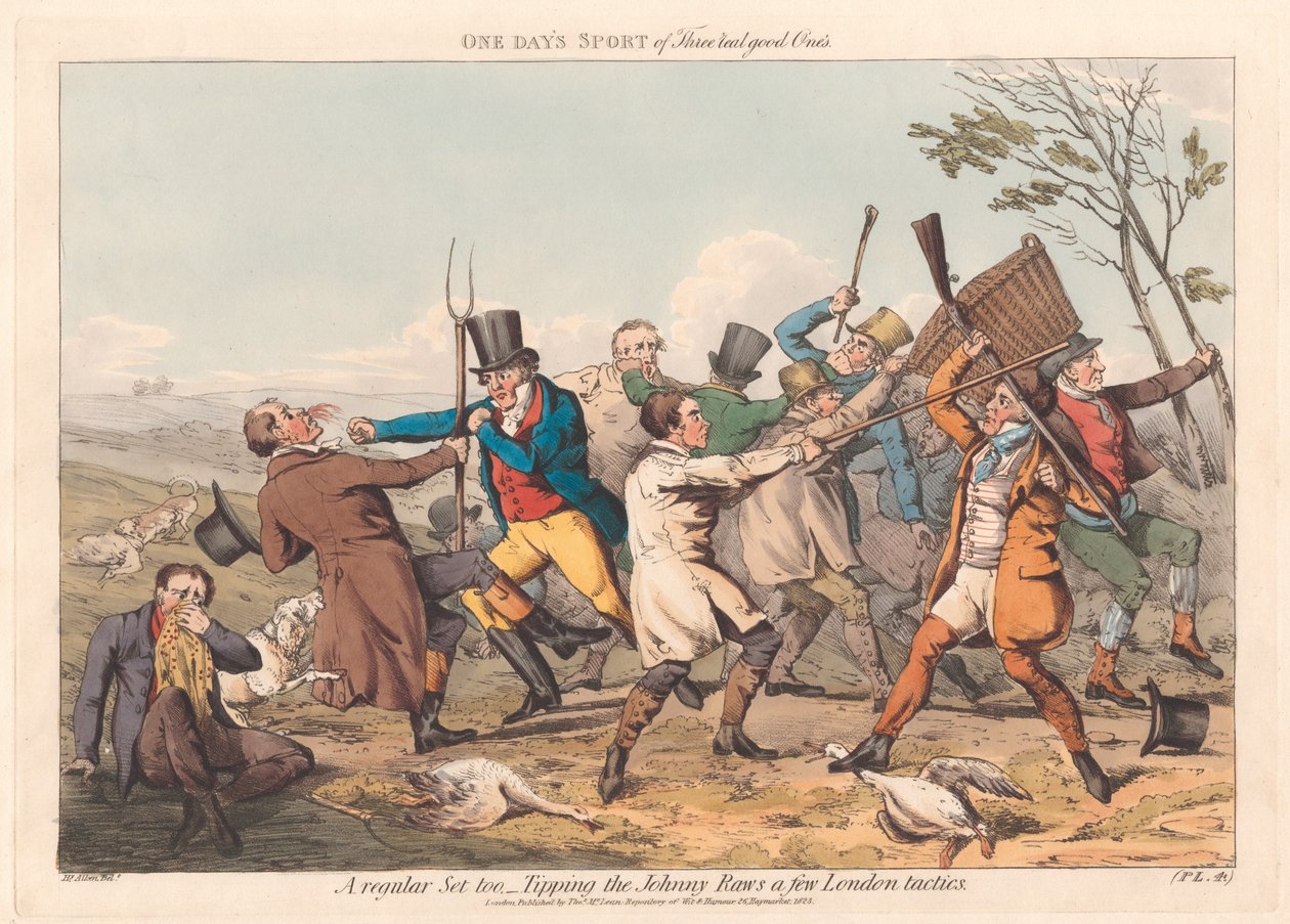 Conjunto de seis con cubierta impresa y portada: «Shooting, o Un día de caza de tres auténticos expertos» de Henry Thomas Alken