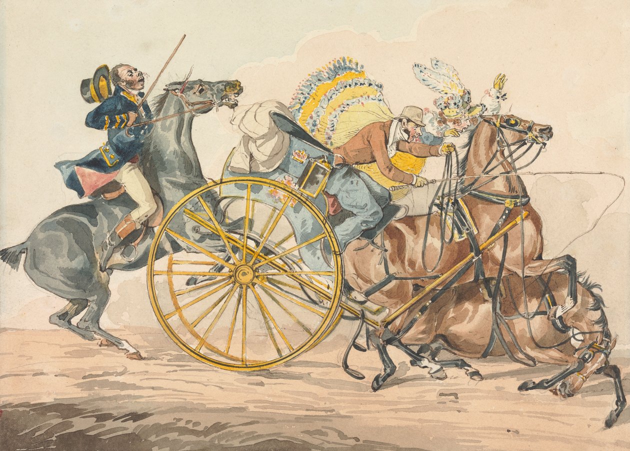 «Descubrimientos deportivos, o las penurias de conducir»: ...Descubres una nueva forma de maniobrar tu carruaje en un espacio reducido de Henry Thomas Alken