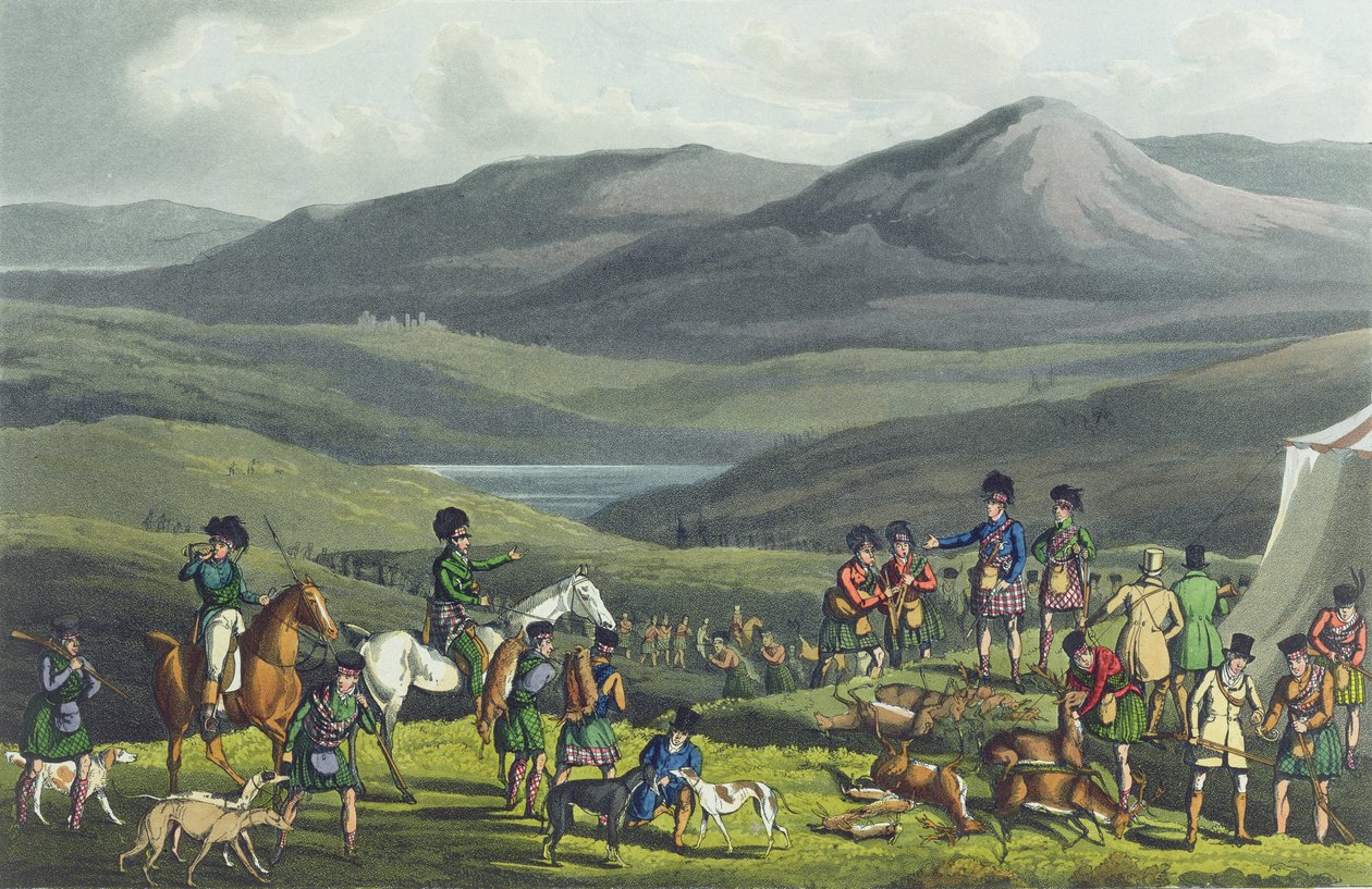 Reunión deportiva en las Tierras Altas, grabado por I. Clark, publicado por Thomas McLean, 1820 de Henry Thomas Alken