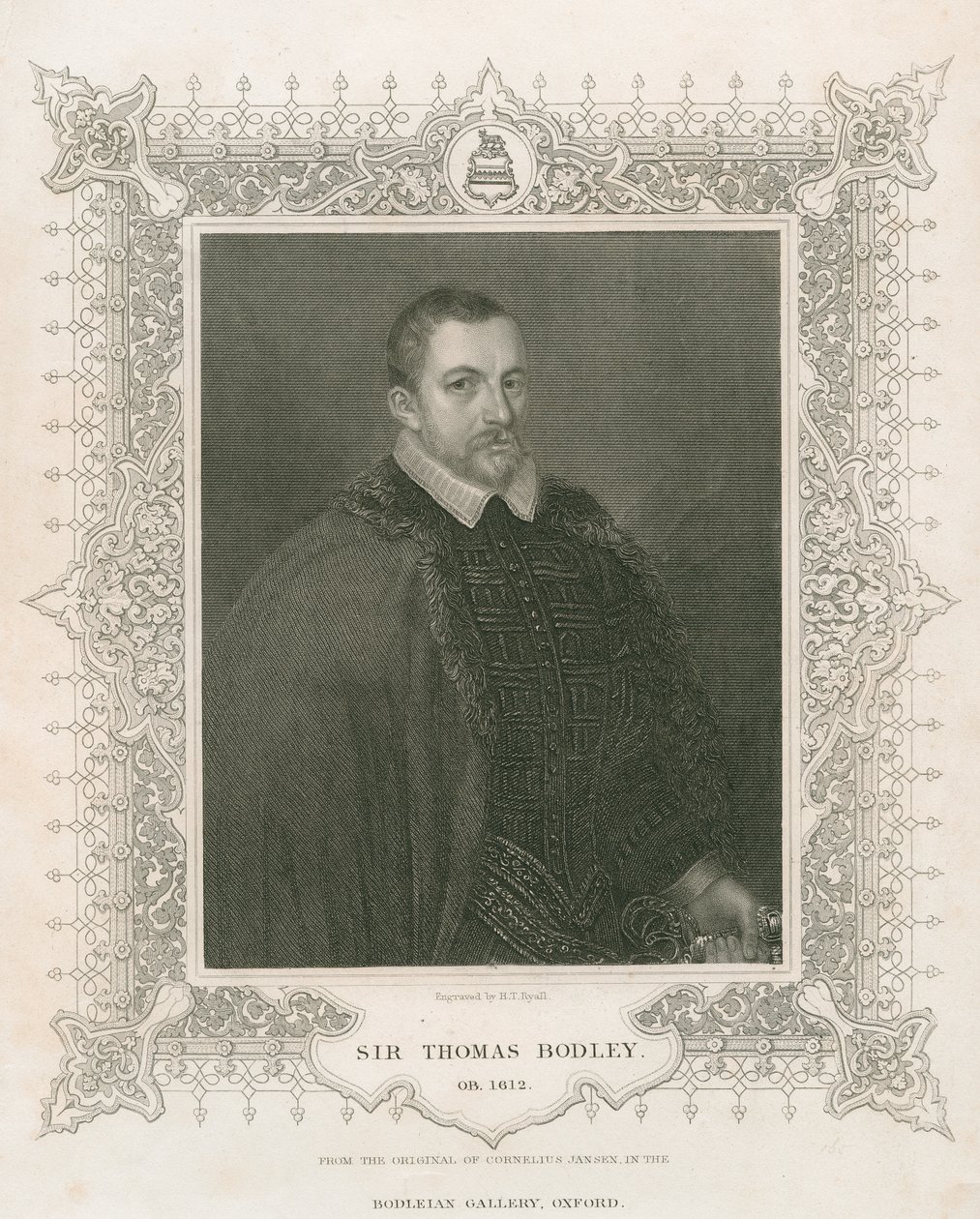Retrato de Sir Thomas Bodley (1545-1613) (grabado) de Henry Thomas Ryall