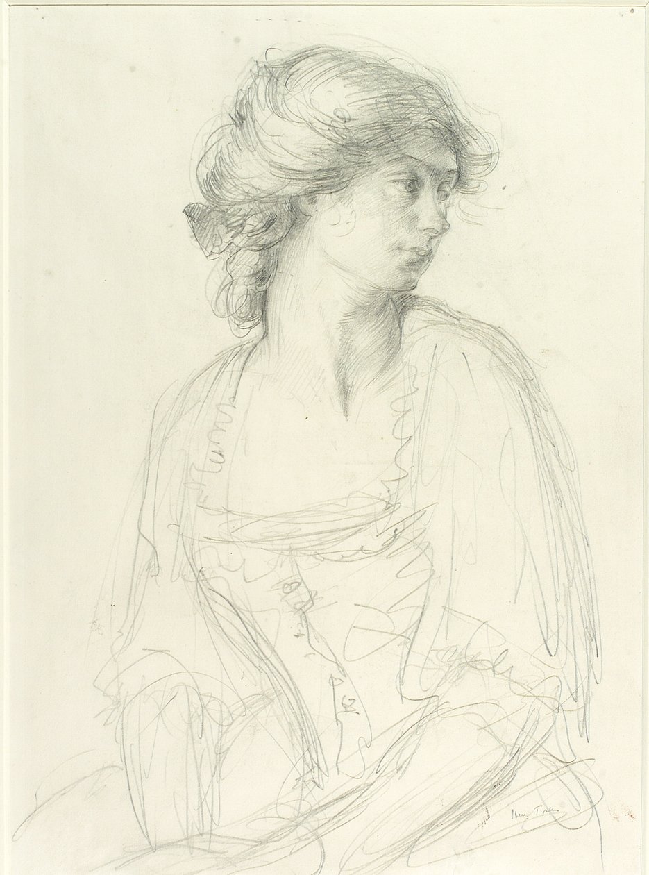 Estudio de medio cuerpo de una niña sentada de Henry Tonks