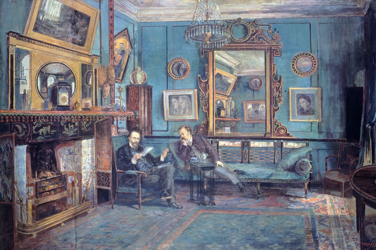 Dante Gabriel Rossetti leyendo un poema a Theodore Watts-Dunton en la sala de estar por Henry Treffry Dunn de Henry Treffry Dunn