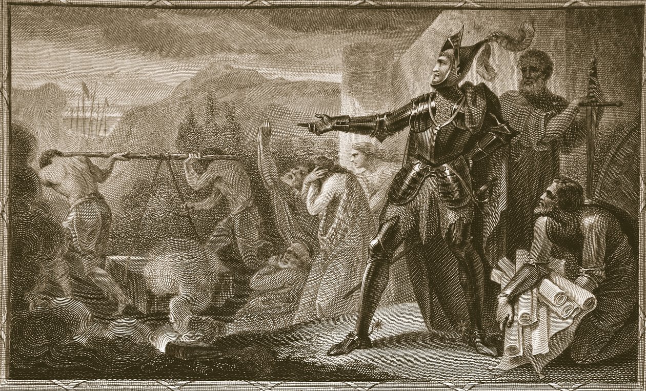 Eduardo I removiendo la piedra de Scone, grabado por Neagle, ilustración de 