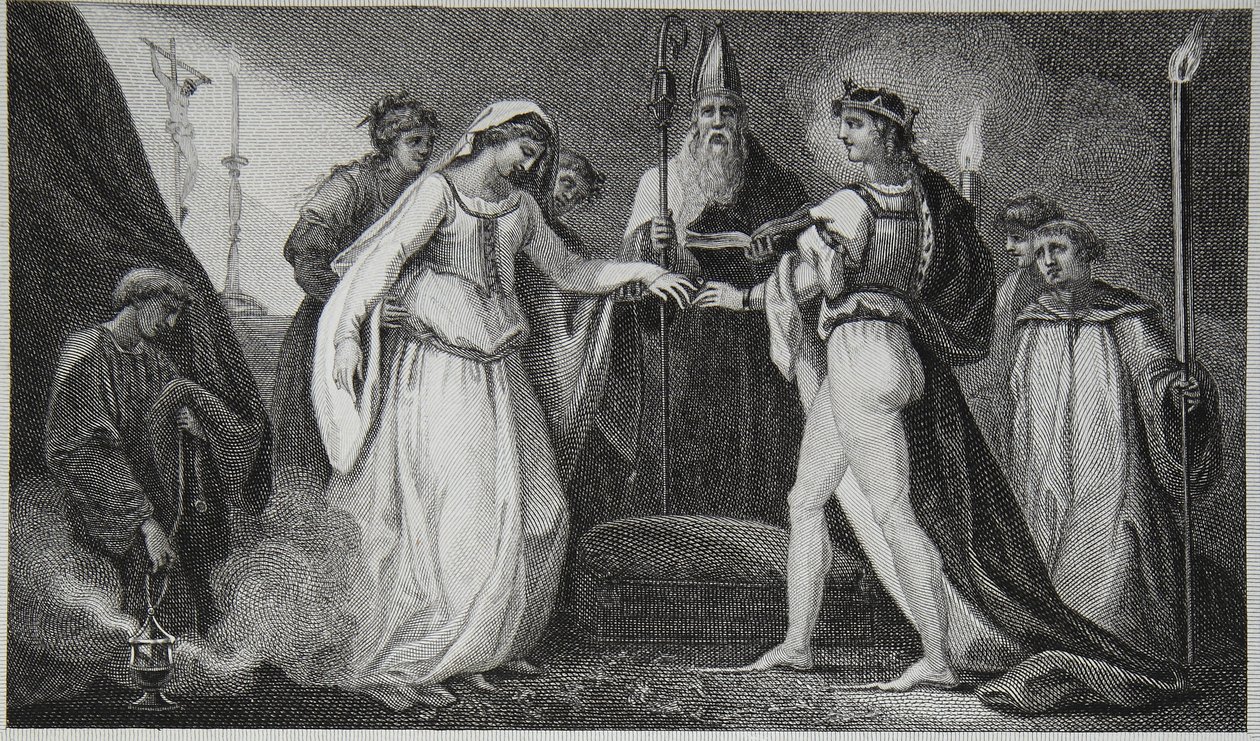 Matrimonio de Enrique I, grabado por Delatre, ilustración de 