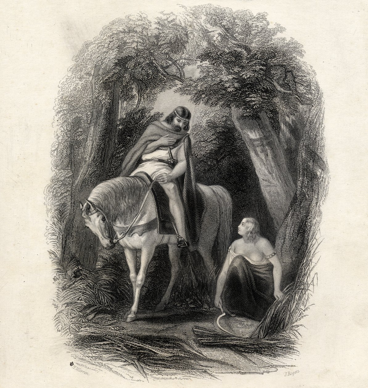 Rey Cormac (m.1138) y la bella Eithne, grabado por J.Rogers, de 
