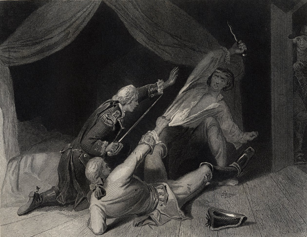 La captura de Lord Edward Fitzgerald por alta traición, grabado por J. Rogers de Henry Warren