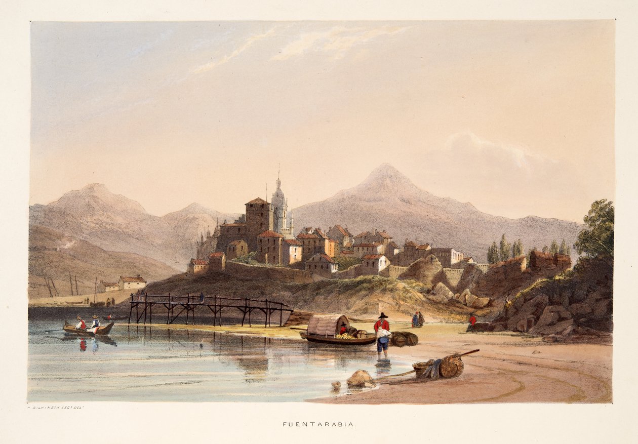 Fontarabia, de Bocetos de paisajes en las provincias vascas de España, con una selección de música nacional, pub. 1838 (grabado a mano) de Henry Wilkinson