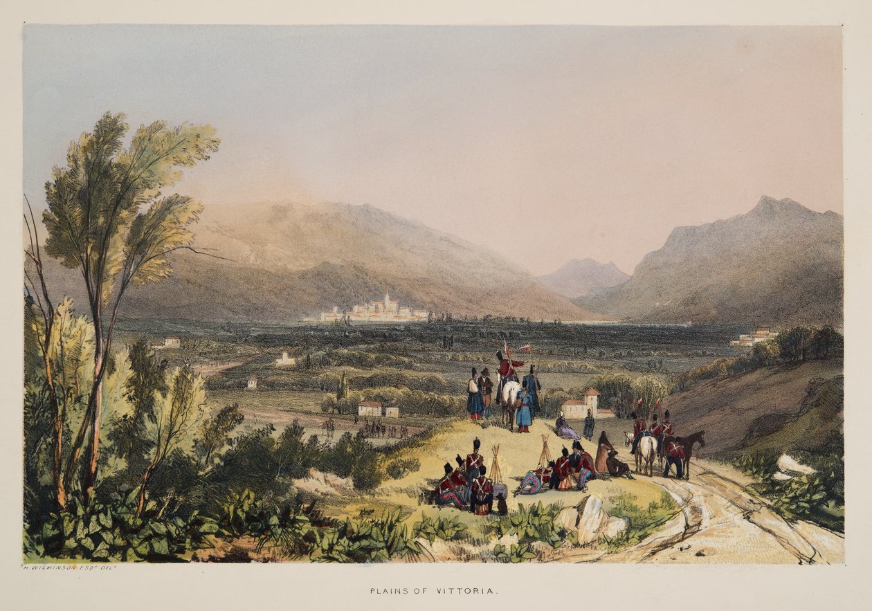 Llanuras y ciudad de Vitoria, de Bocetos de paisajes en las provincias vascas de España, con una selección de música nacional, pub. 1838 de Henry Wilkinson