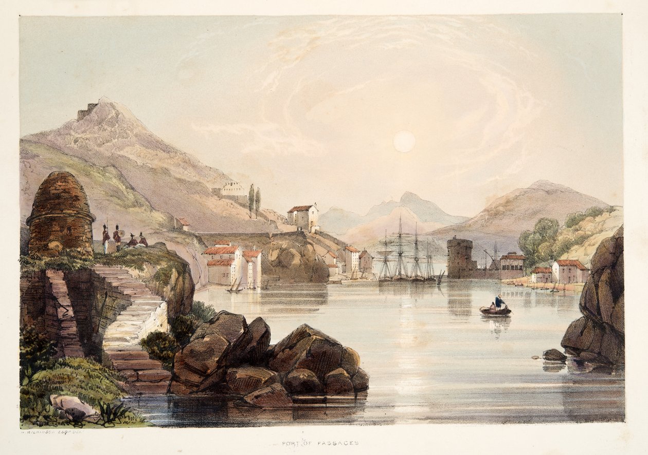 Puerto de Pasajes, de Bocetos de paisajes en las provincias vascas de España, con una selección de música nacional, pub. 1838 de Henry Wilkinson