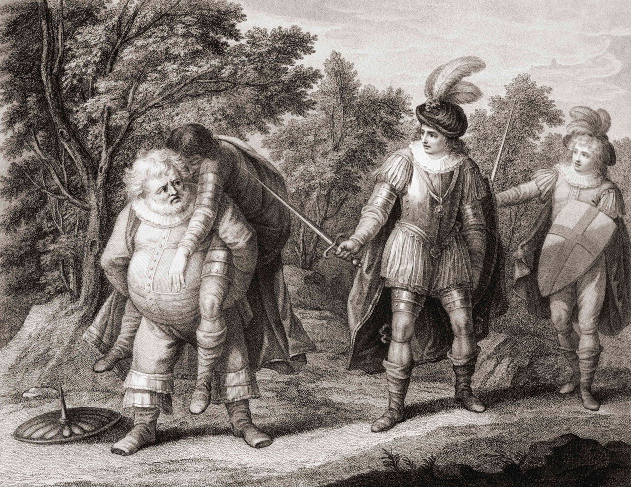 Falstaff con el cuerpo de Hotspur a sus espaldas. (imprimir) de Henry William (after) Bunbury