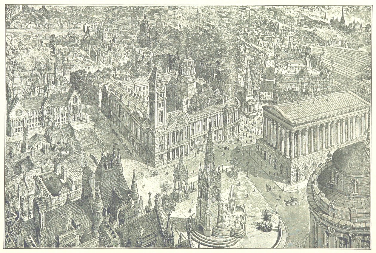 Vista aérea de Birmingham en 1886. de Henry William Brewer
