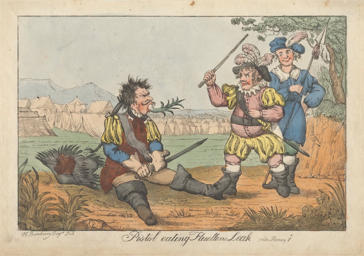 Pistola comiéndose la fuga de Fluellen - "Enrique V" de Henry William Bunbury