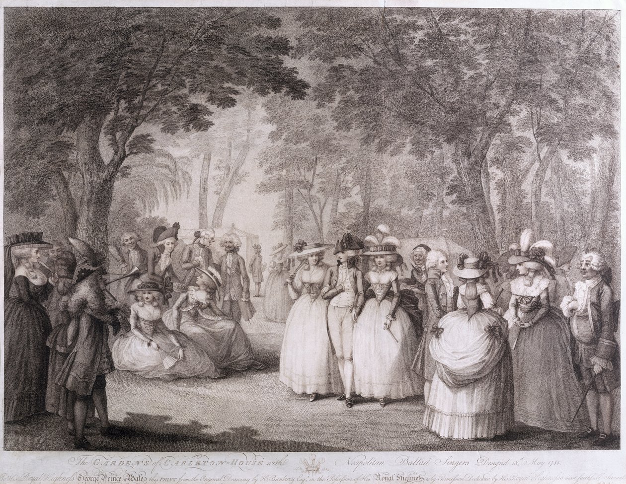 Los jardines de Carlton House con cantantes de baladas napolitanas, grabado por William Dickinson, 1784 de Henry William Bunbury