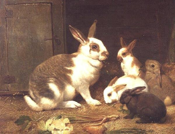 Conejos Alimentándose de Henry William Carter