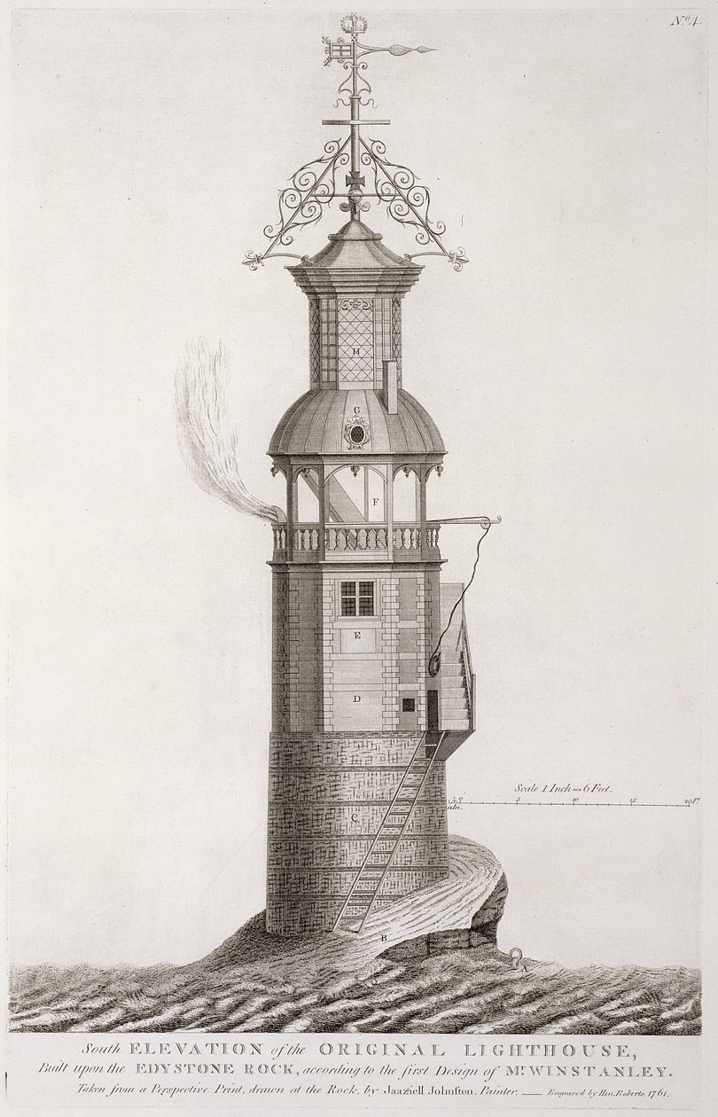 Faro de Edystone grabado por Henry Roberts, 1761 de Henry Winstanley