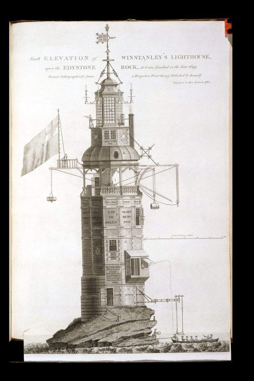 Faro de Edystone grabado por Henry Roberts, 1762 de Henry Winstanley