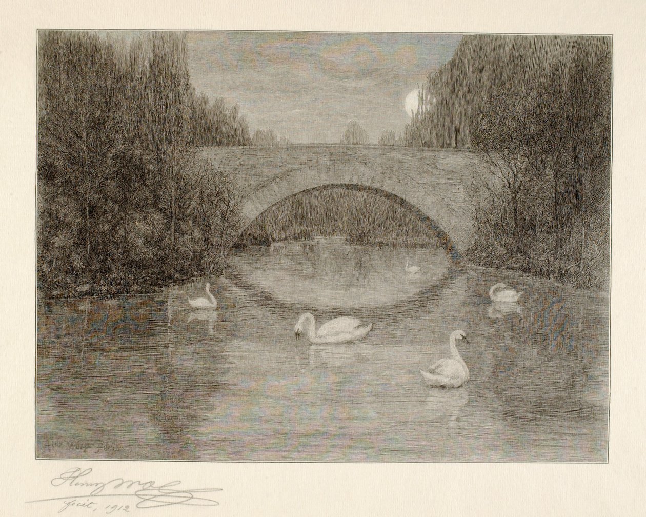Atardecer, El lago de los cisnes, Central Park, Nueva York de Henry Wolf